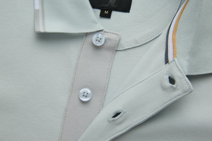 Oyster polo shirt with collar, button placket, and chest pocket flap