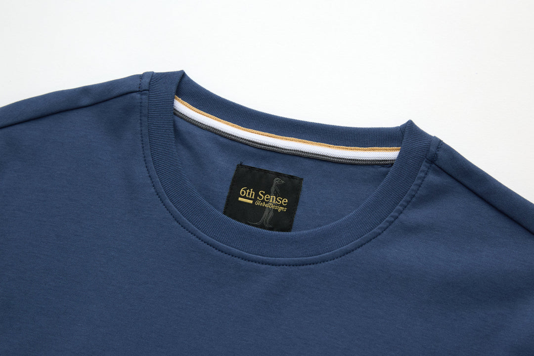6th Sense T-shirt in dark blue with crew neck and logo neck label