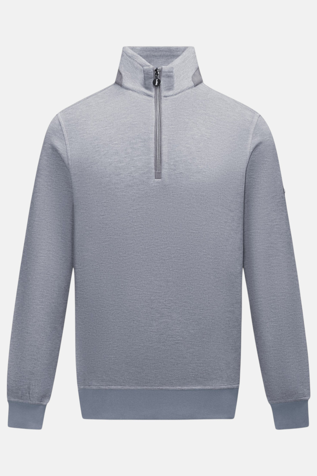 6th Sense quarter-zip top in light blue with ribbed cuffs and hem, front view