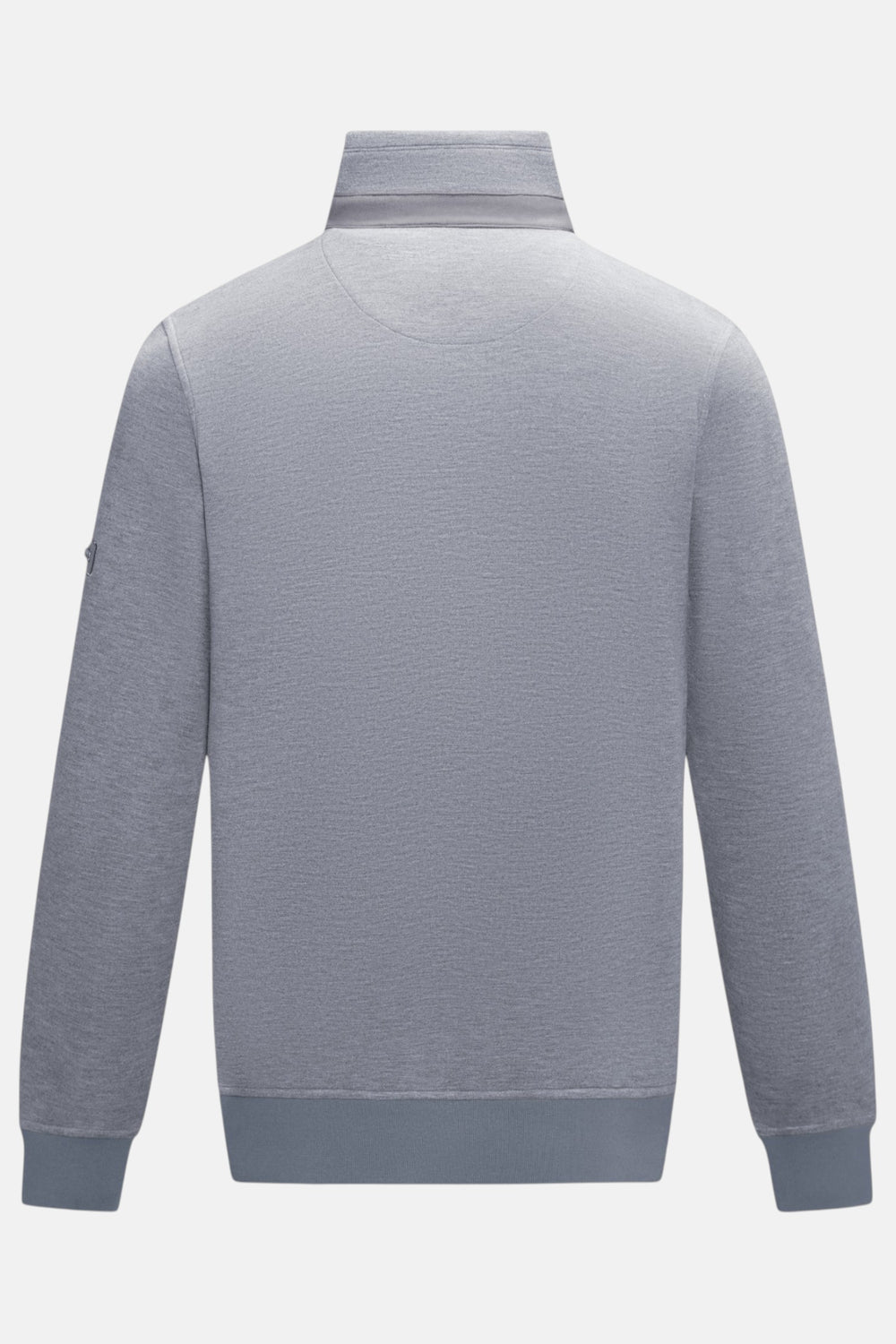 6th Sense quarter-zip top in light blue, back view with ribbed cuffs and hem