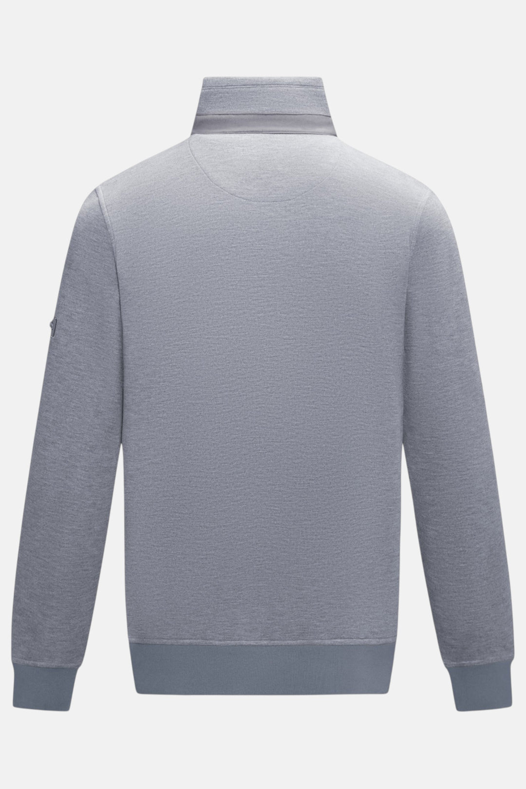 6th Sense quarter-zip top in light blue, back view with ribbed cuffs and hem