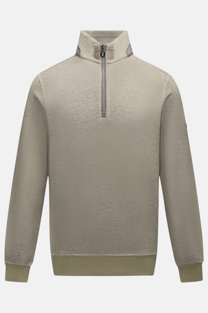 6th Sense walnut heather beige 1/4-zip pullover with stand collar and zip
