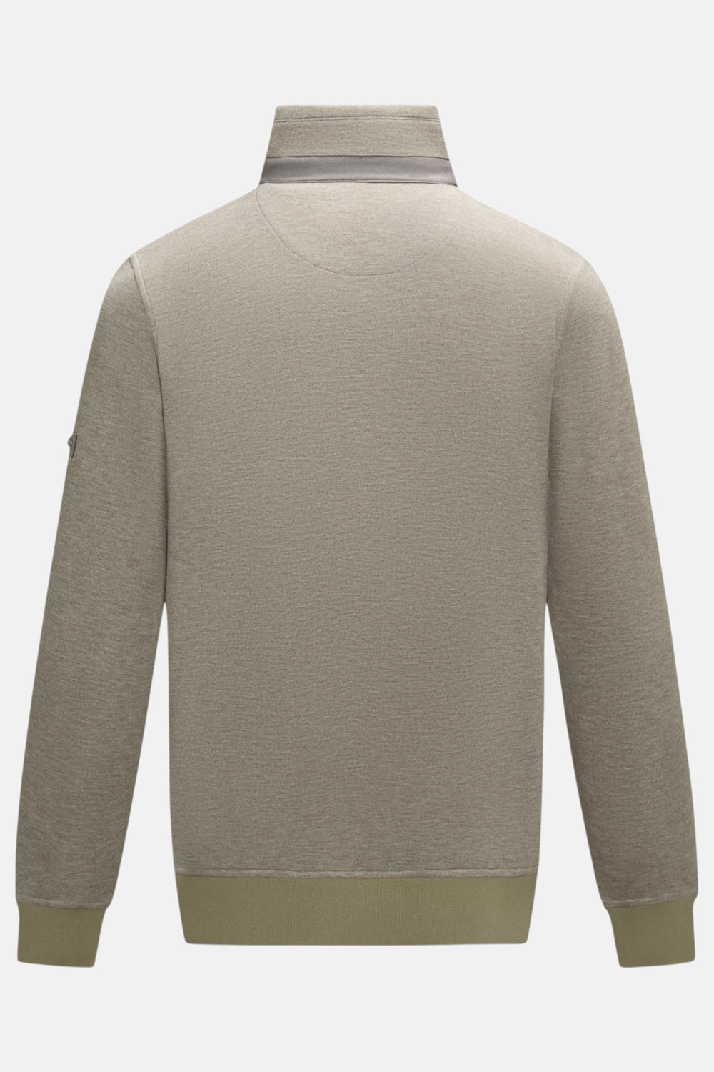6th Sense walnut heather beige 1/4-zip pullover, back view, stand collar