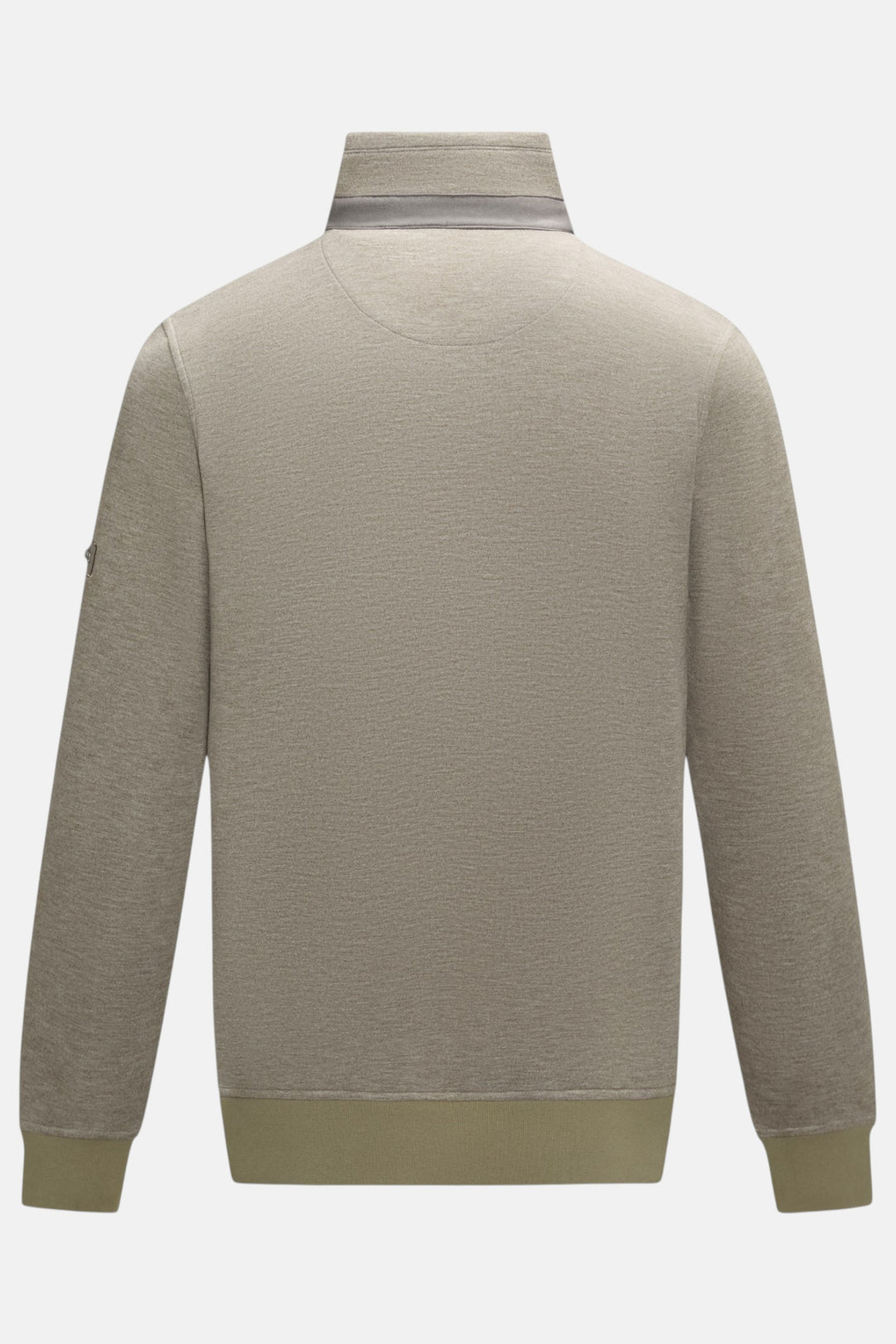 6th Sense walnut heather beige 1/4-zip pullover, back view, stand collar