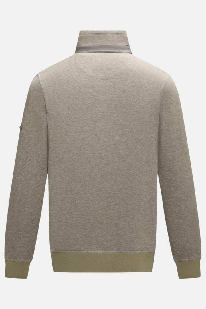 6th Sense walnut heather beige 1/4-zip pullover, back view, stand collar