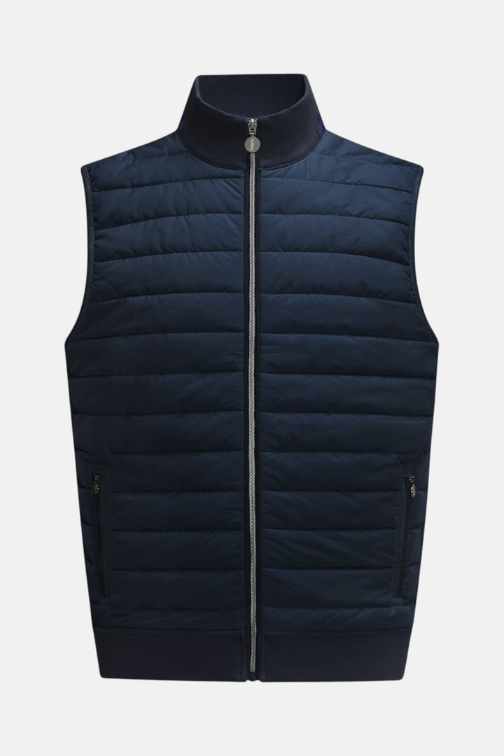 6th Sense Air navy gilet: quilted sleeveless vest with zip, stand collar, side pockets