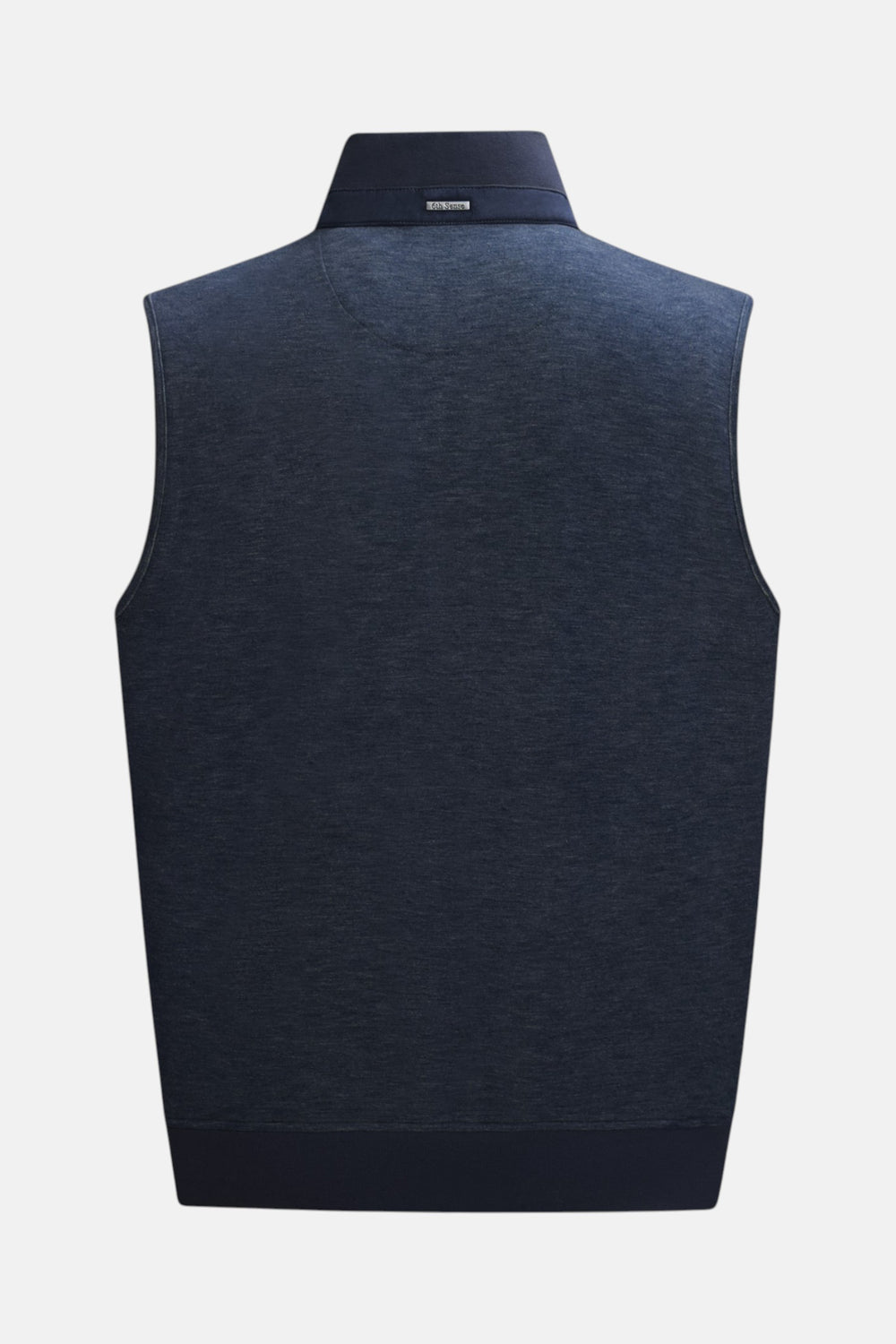 6th Sense Air navy gilet back: quilted sleeveless vest with center zip and stand collar