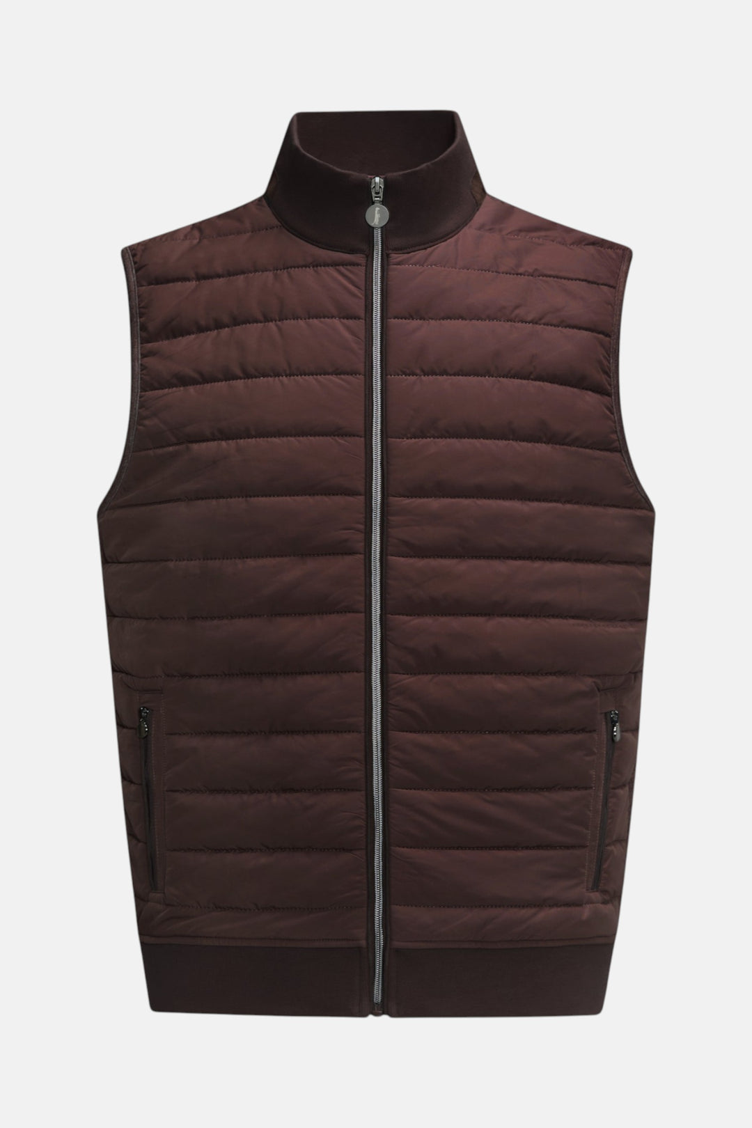 Plum quilted puffer gilet with full zip and stand collar, side pockets