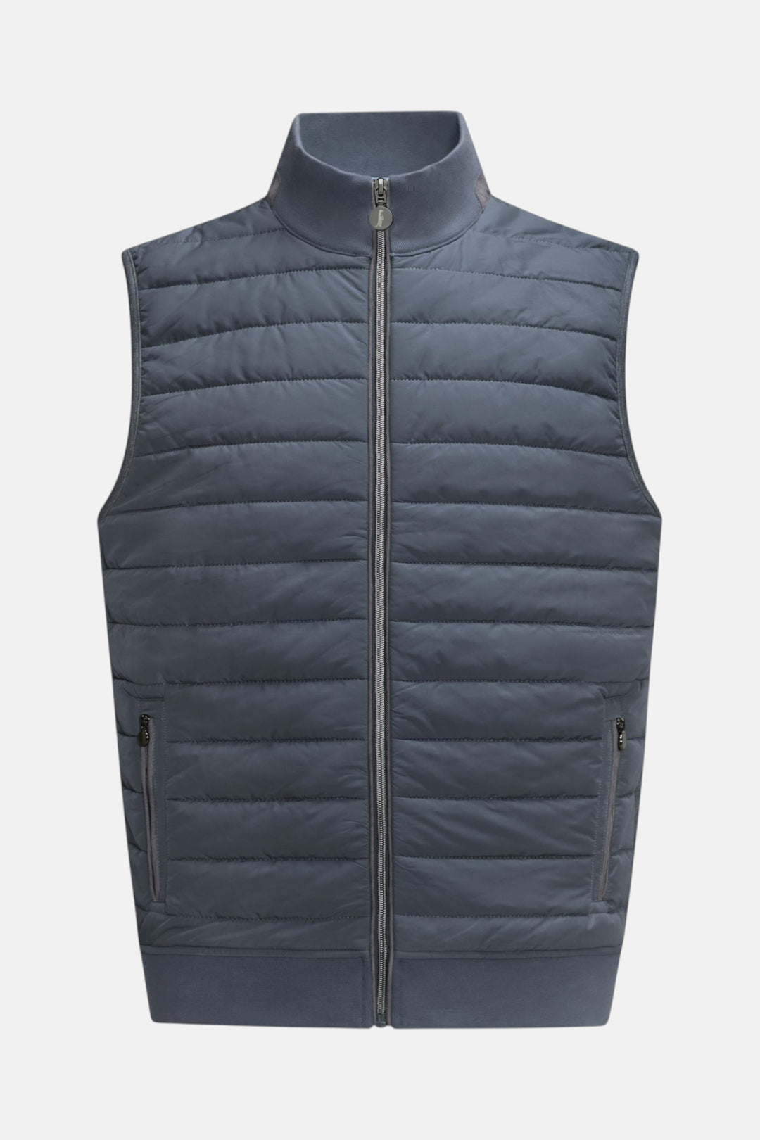 Dark blue quilted puffer gilet vest with zip front and side pockets