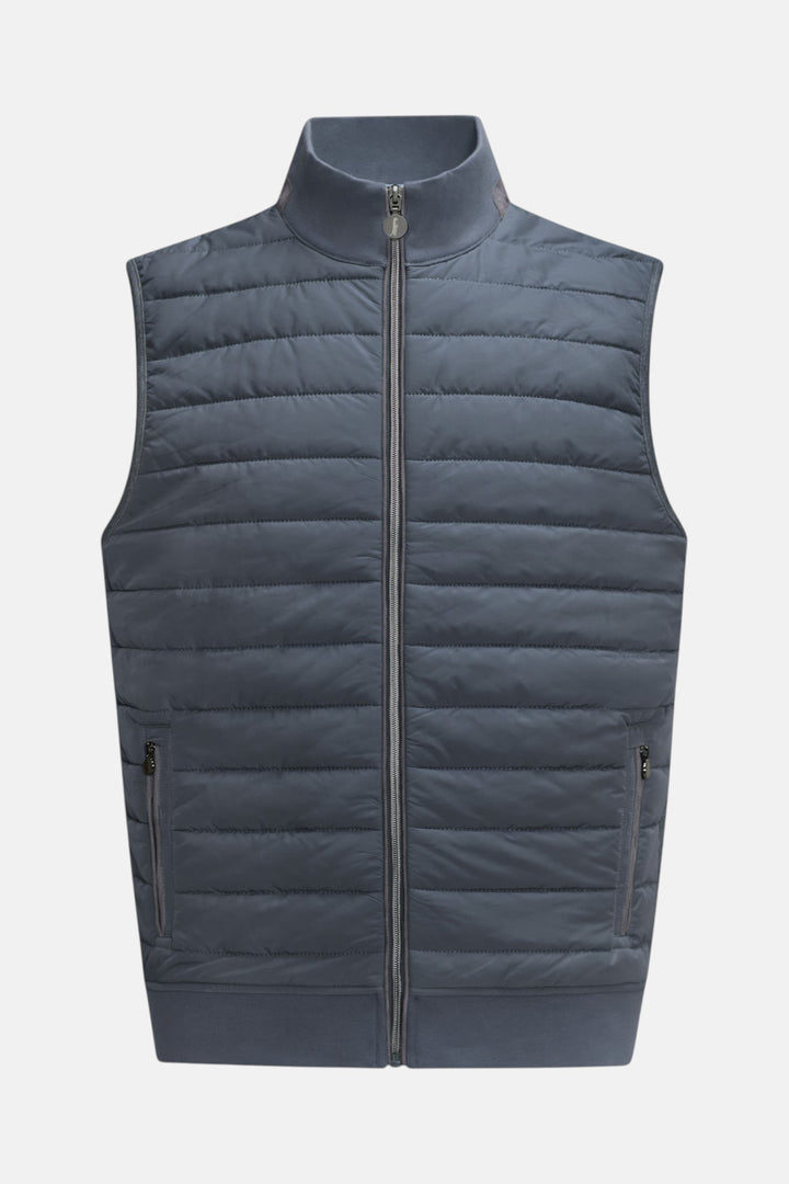 Dark blue quilted puffer gilet vest with zip front and side pockets