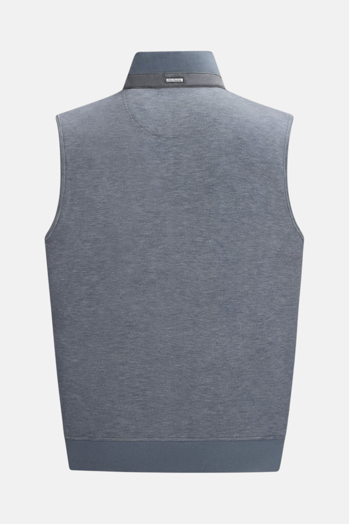 Heathered gray vest back with stand collar and zip front hem detail