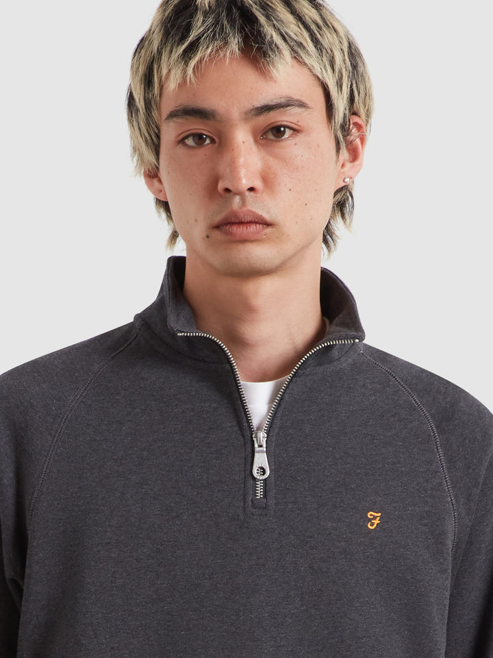 Washed black marl quarter-zip top with chest logo