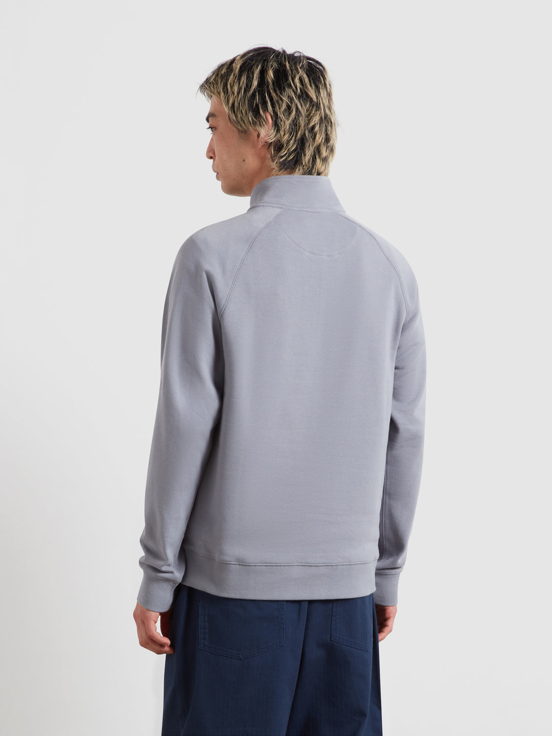 Farah Arnold quarter-zip top, back view, light blue