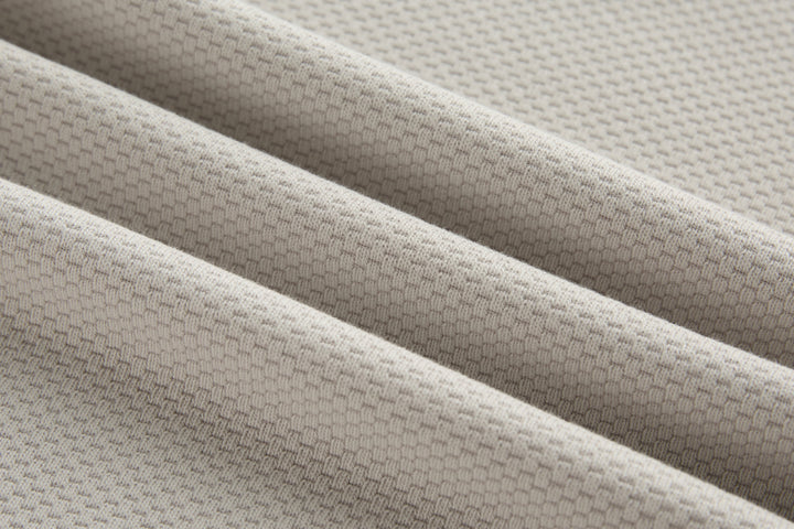 Light beige waffle-knit hem band with stitched inner edge