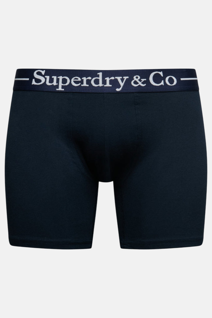 Navy boxer shorts with Superdry & Co waistband stripe in gray