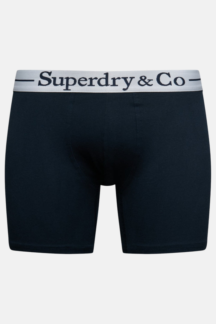 Navy boxer shorts with Superdry & Co waistband stripe