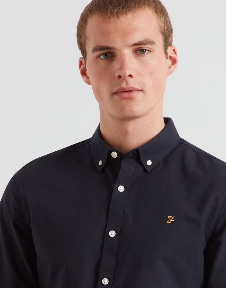 Farah Brewer slim-fit oxford shirt, dark navy, button-down collar, white buttons