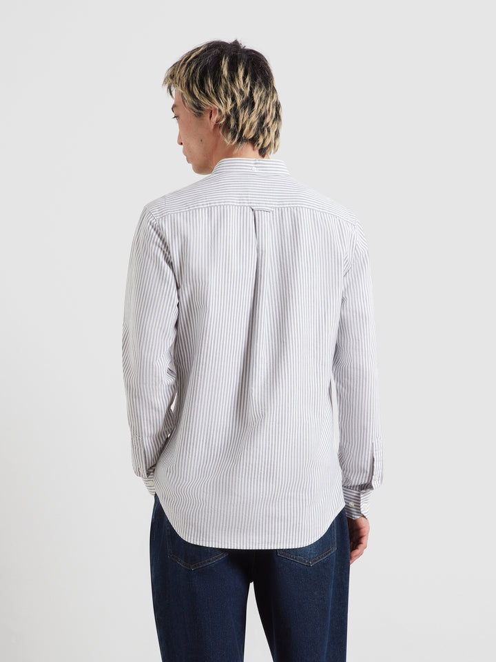 Striped long-sleeve shirt with yoke pleat, back view