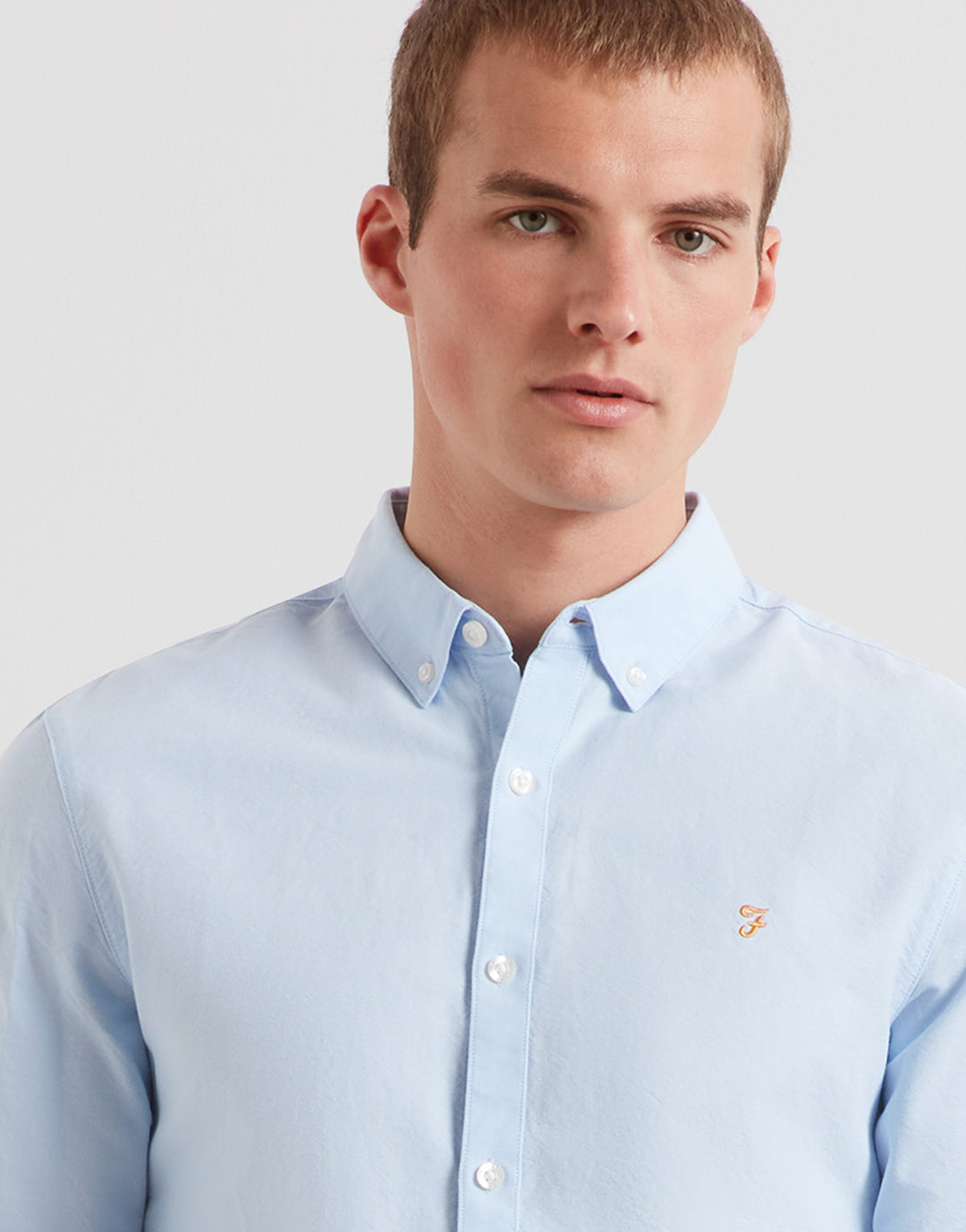 Men's slim-fit oxford shirt, sky blue with button-down collar and small chest logo