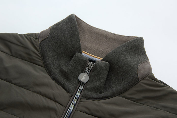 Hybrid jacket collar with front zipper and snap button placket