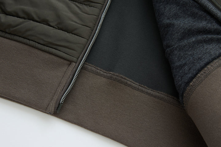 Jacket hem with rib-knit cuff and interior facing visible