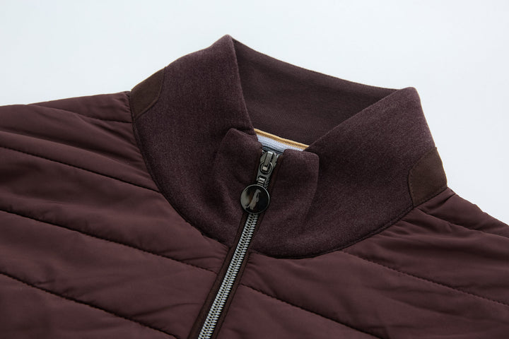 Plum hybrid jacket with stand collar and full zip front