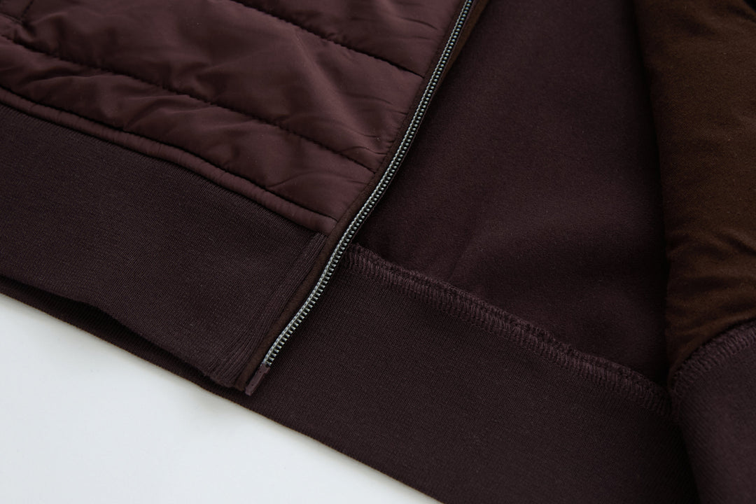 Plum jacket hem and zipper placket with elastic cuff