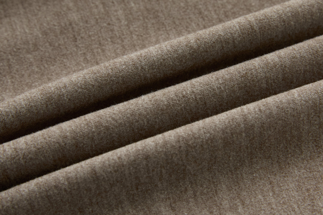 Taupe hybrid jacket fabric texture panel, heathered knit surface