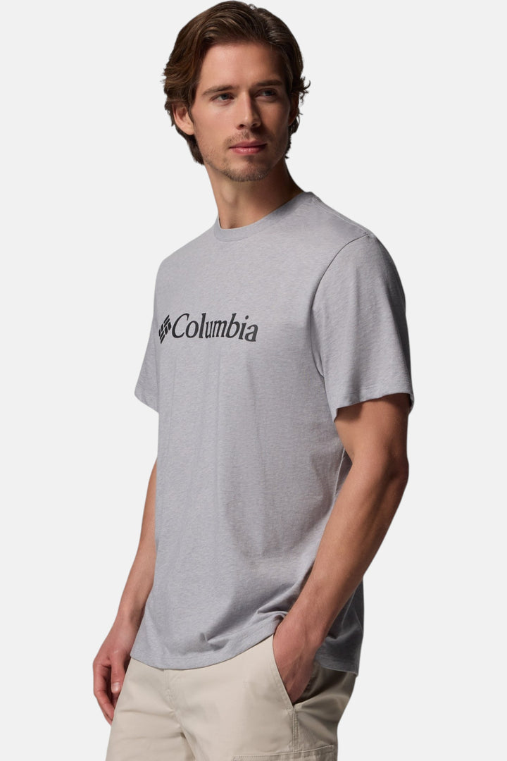 Heather gray Columbia logo crew-neck T-shirt, short sleeves