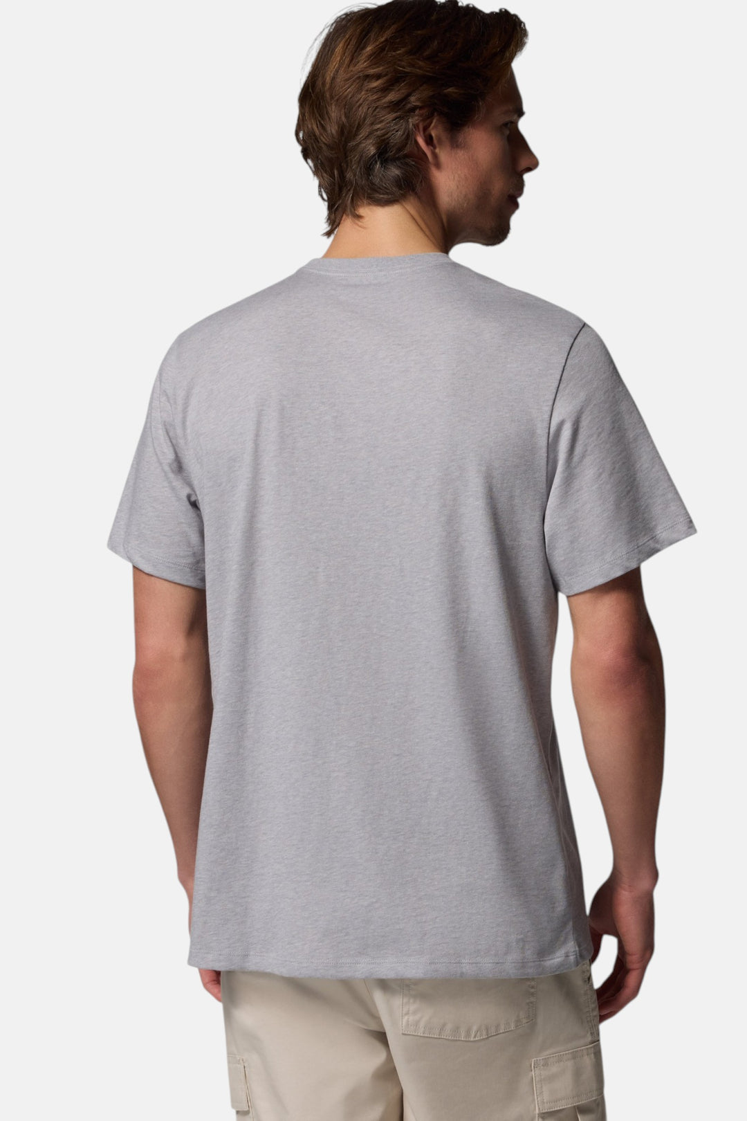 Heather gray men’s T-shirt with plain back, crew neck short sleeves