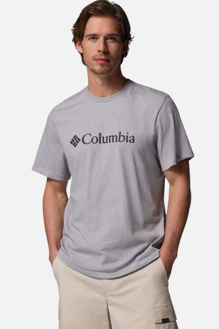 Heather gray Columbia logo men’s T-shirt, crew neck short sleeves