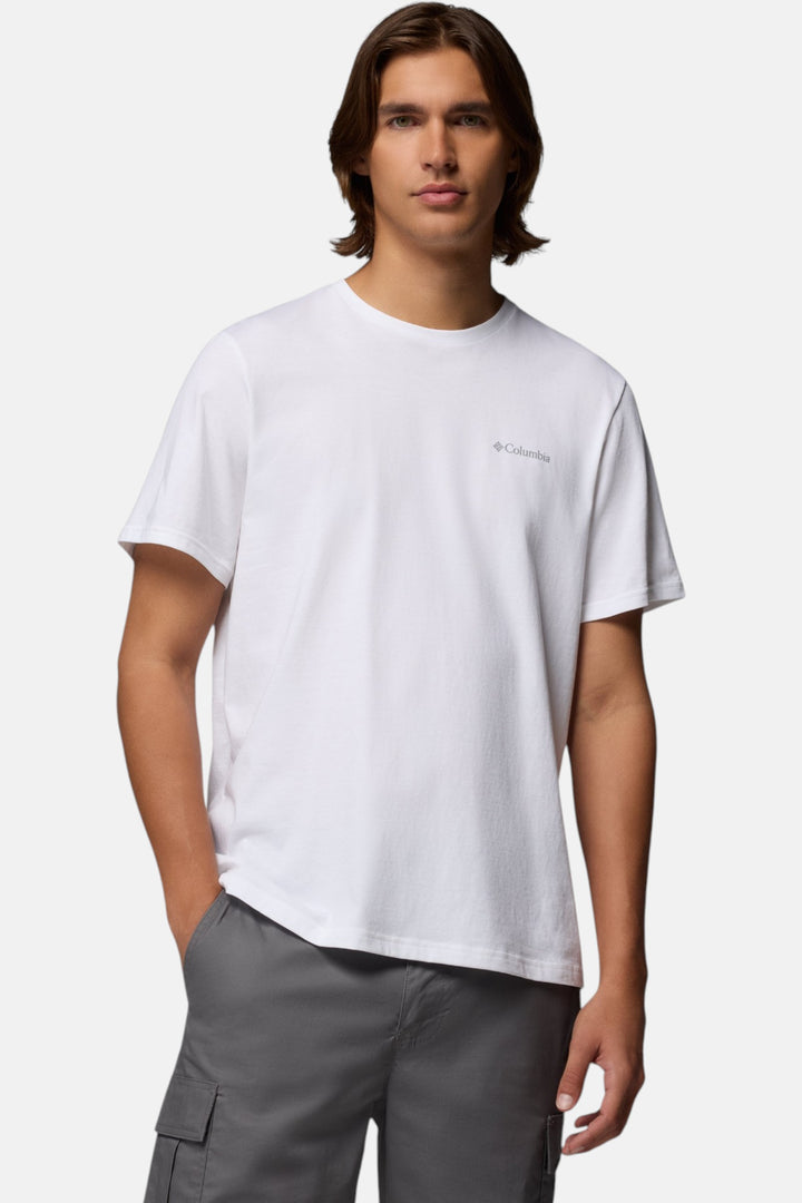 White Columbia CSC basic tee with short sleeves and small chest logo, front view