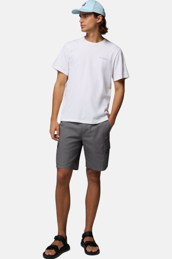 White Columbia CSC basic tee with crew neck and short sleeves, side view