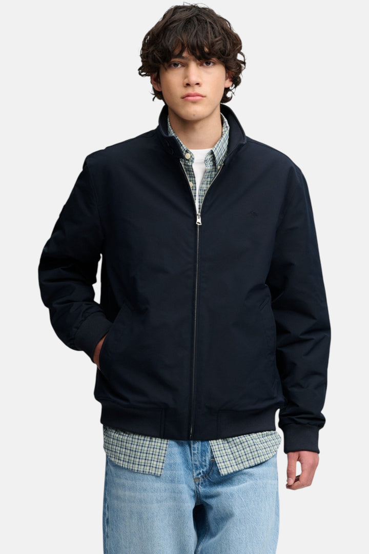 Superdry Campus padded harrington jacket, dark navy zip, check-lined placket, rib cuffs