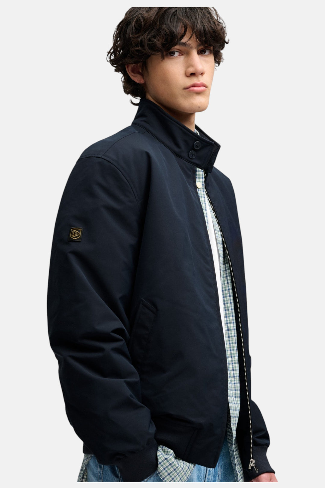 Superdry Campus padded harrington jacket in dark navy, zip front, stand collar