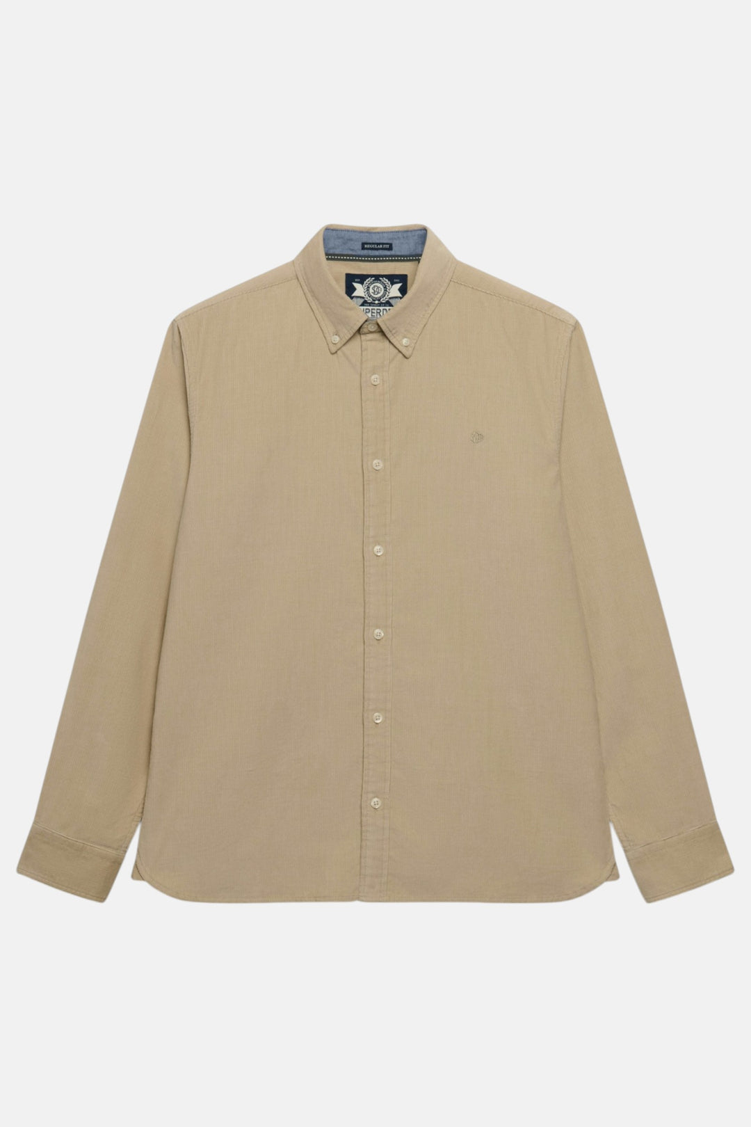 Superdry needle cord shirt in stone wash taupe brown, button-front with collar