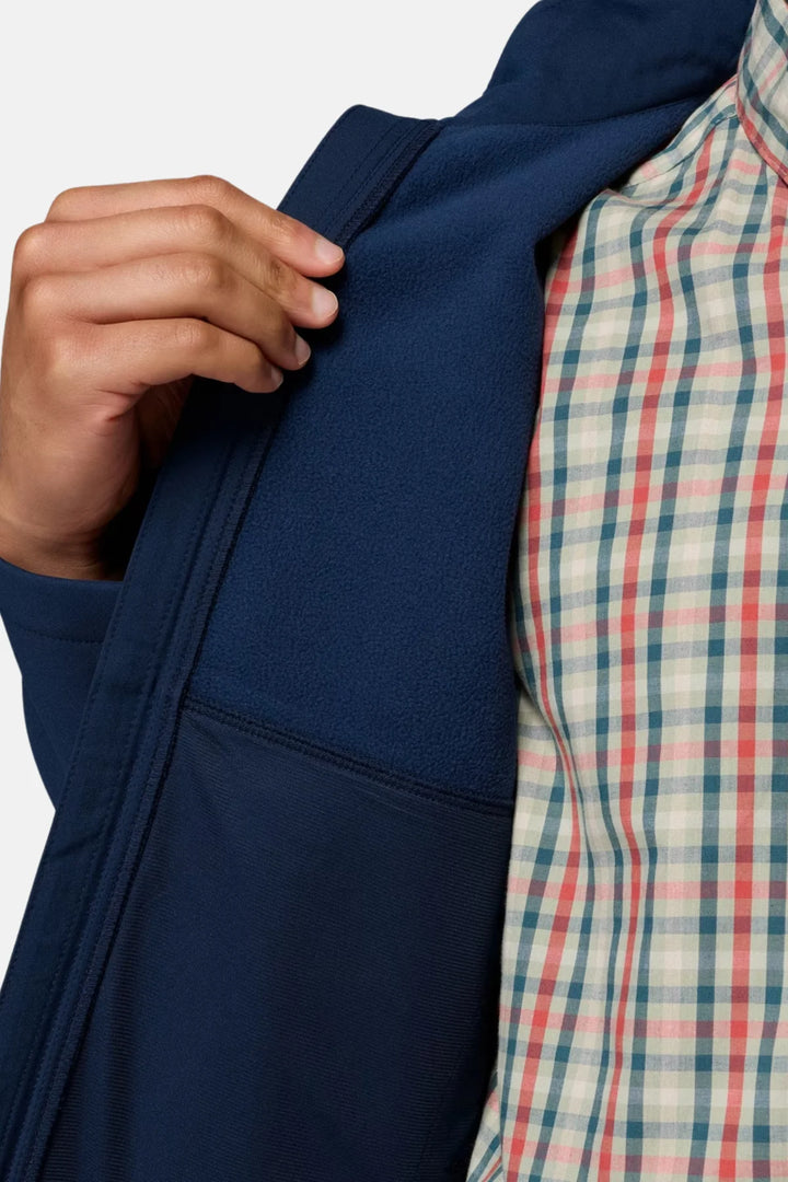 Dark navy softshell jacket sleeve opening showing textured lining