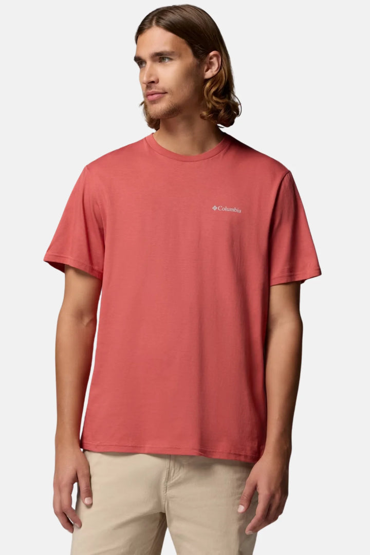 Washed red crewneck T-shirt with small chest logo