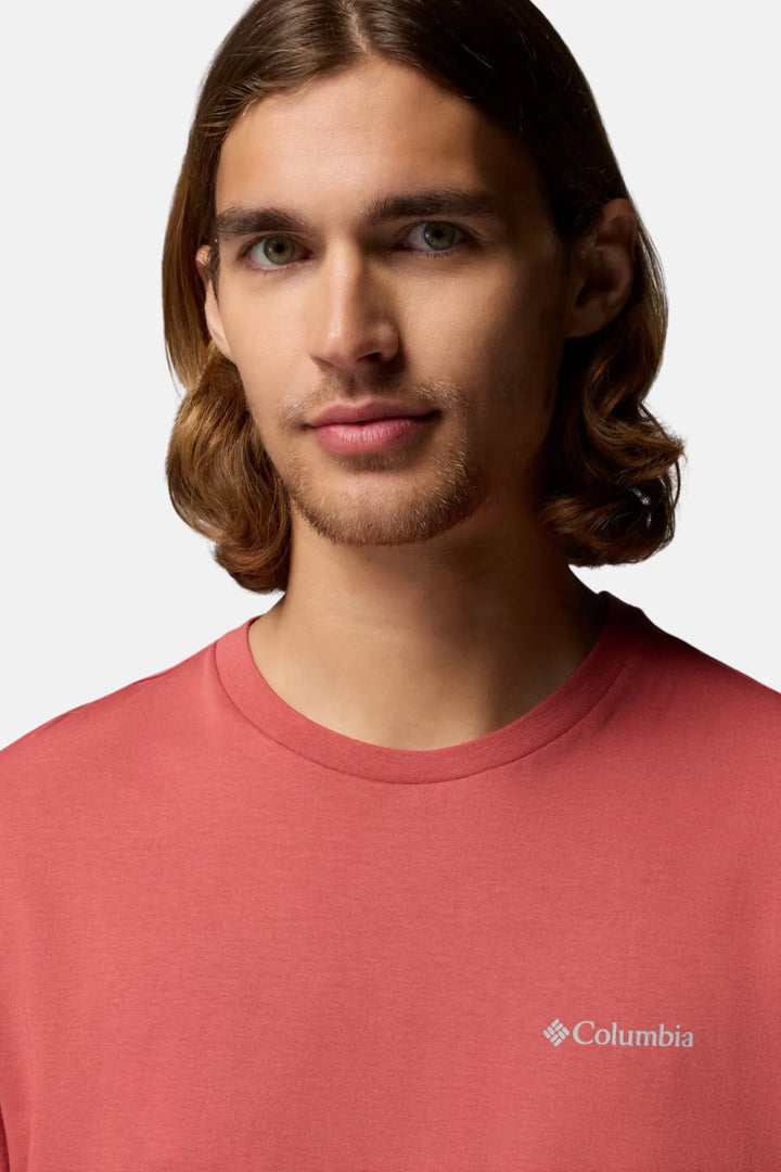Washed red crewneck T-shirt with embroidered chest logo