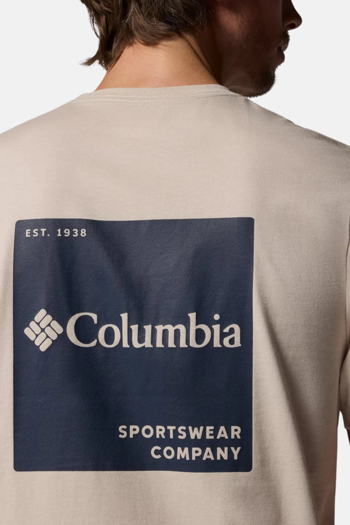 Men's graphic logo T-shirt, light stone, Columbia back graphic with Est. 1938