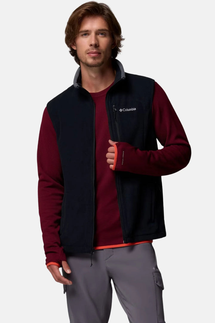 Dark fleece vest with full zipper and zip hand pocket