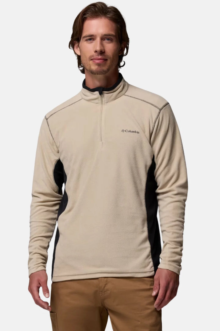 Half-zip fleece top with stand collar, beige with dark side panels