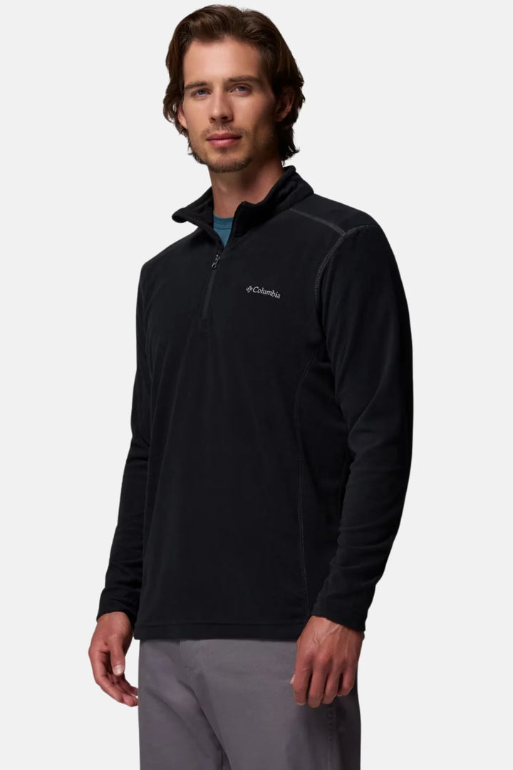 Black Columbia half-zip fleece top with quarter-zip front and chest logo