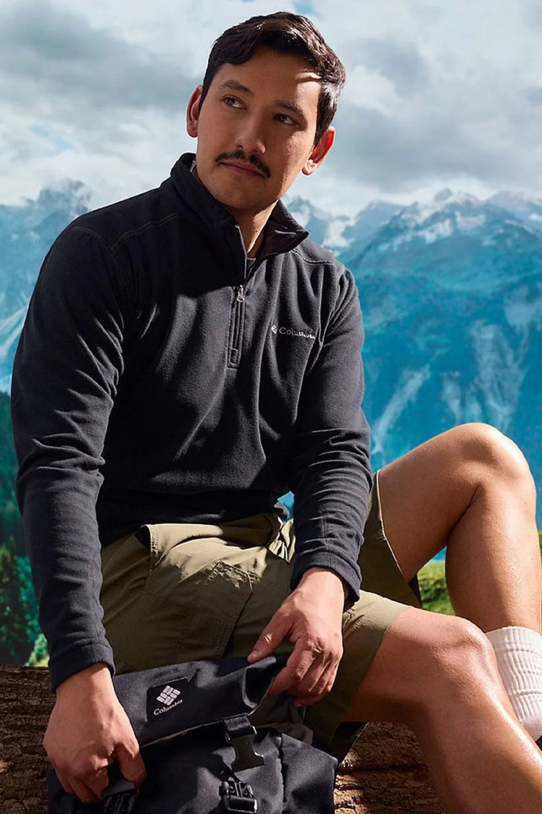 Black Columbia fleece half-zip top with stand collar and zip front