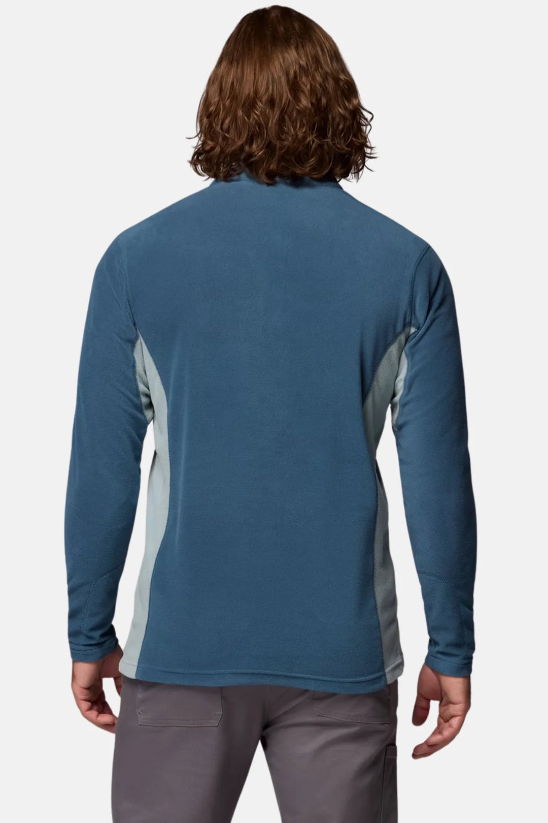 Blue half-zip fleece top back view with long sleeves, no front logo visible