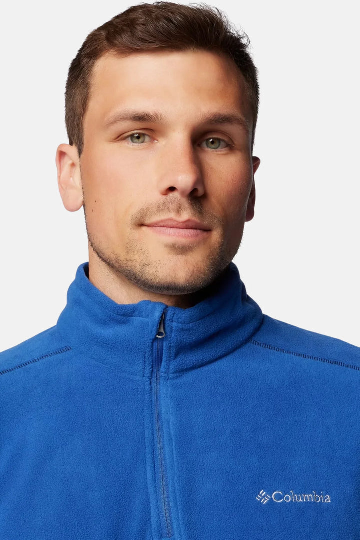 Men's blue fleece half-zip pullover, Columbia logo on chest