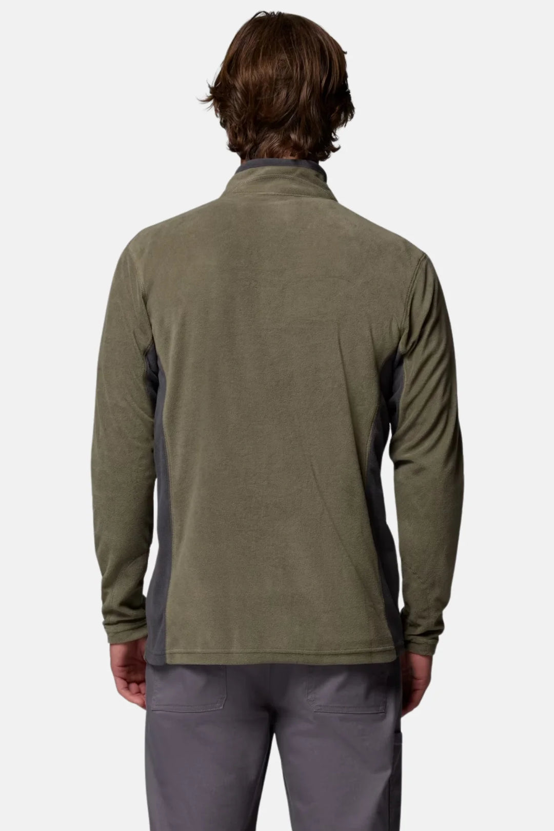 Columbia Klamath Range II half-zip fleece top, olive green, back view with stand collar