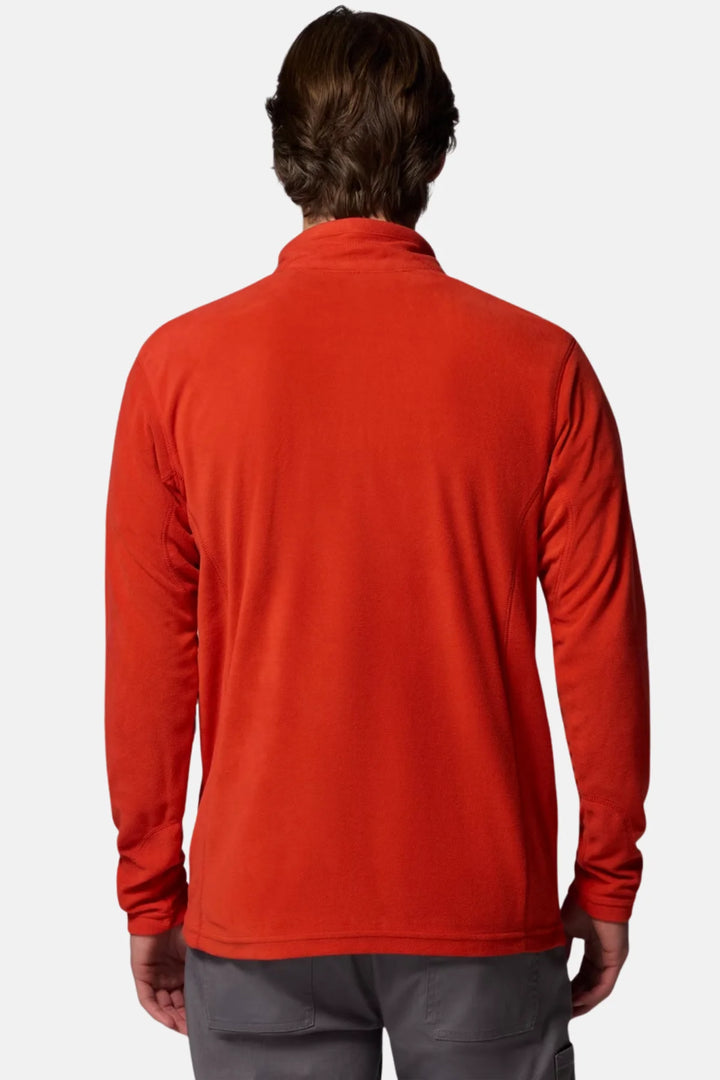 Red fleece top back view with half-zip and long sleeves