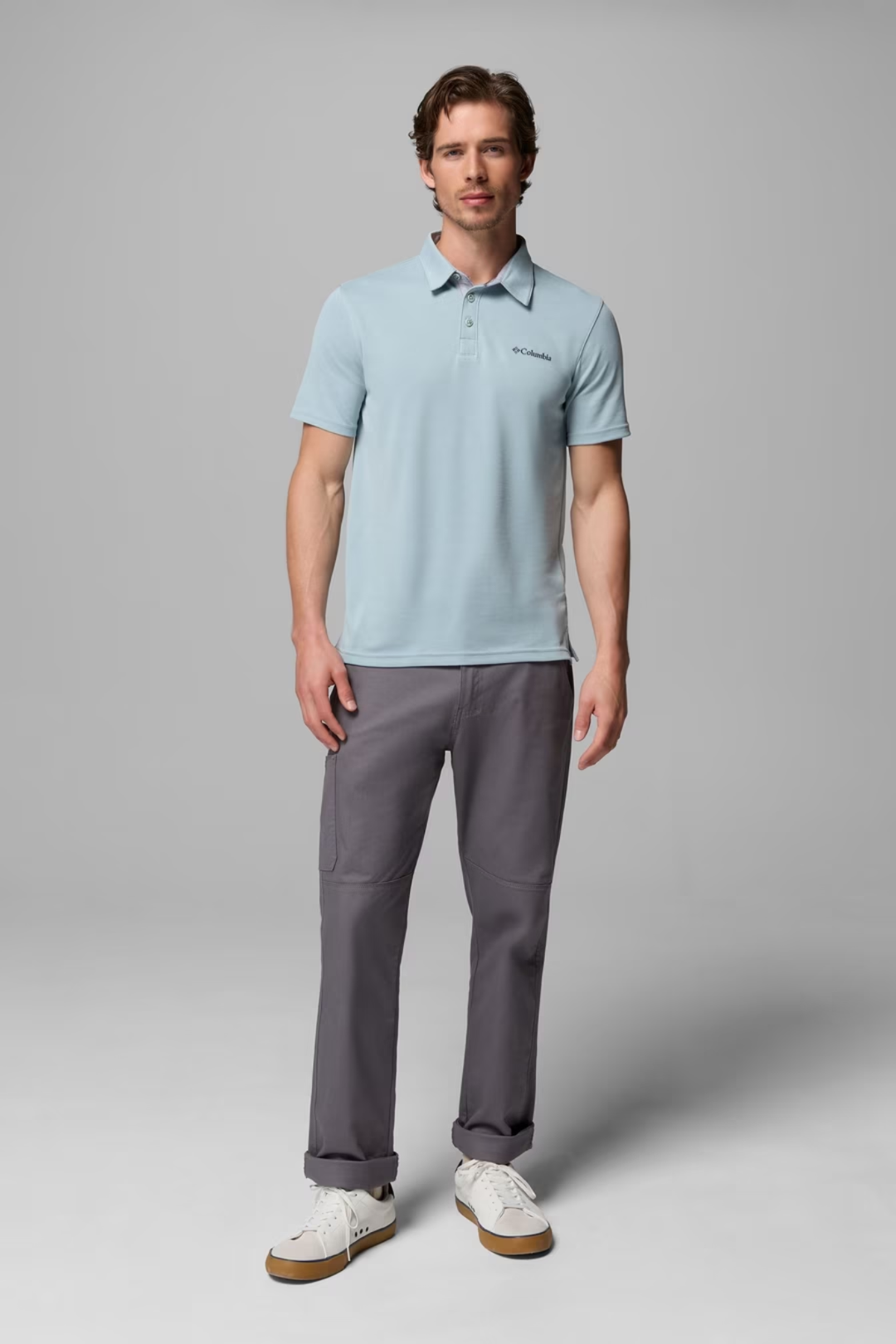 Men's Columbia Nelson Point polo shirt in light blue, short sleeves and straight hem