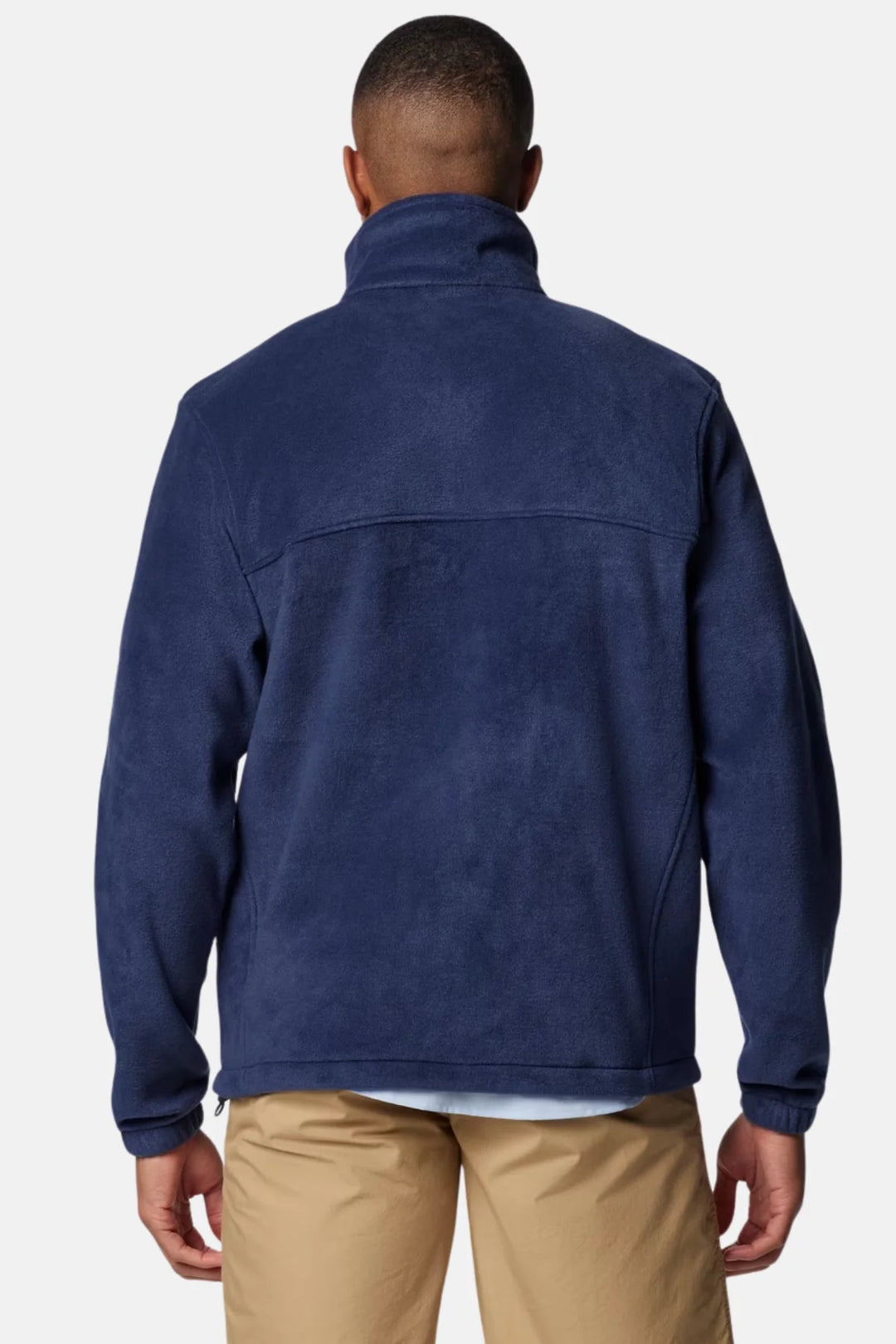 Columbia full-zip fleece jacket back view in collegiate navy with stand collar